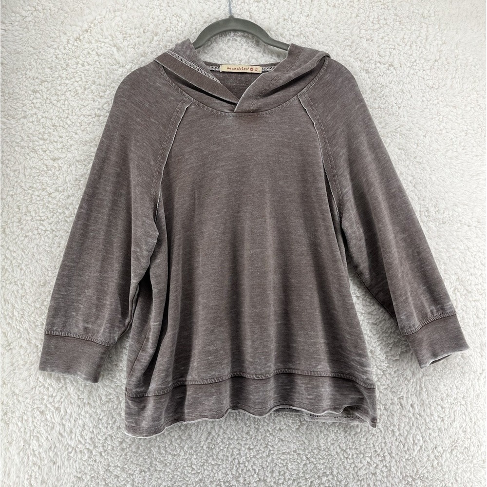 XCVI Wearables Shula Hoodie Women's Size XS Burnout 3/4 Sleeve Relaxed Beachy